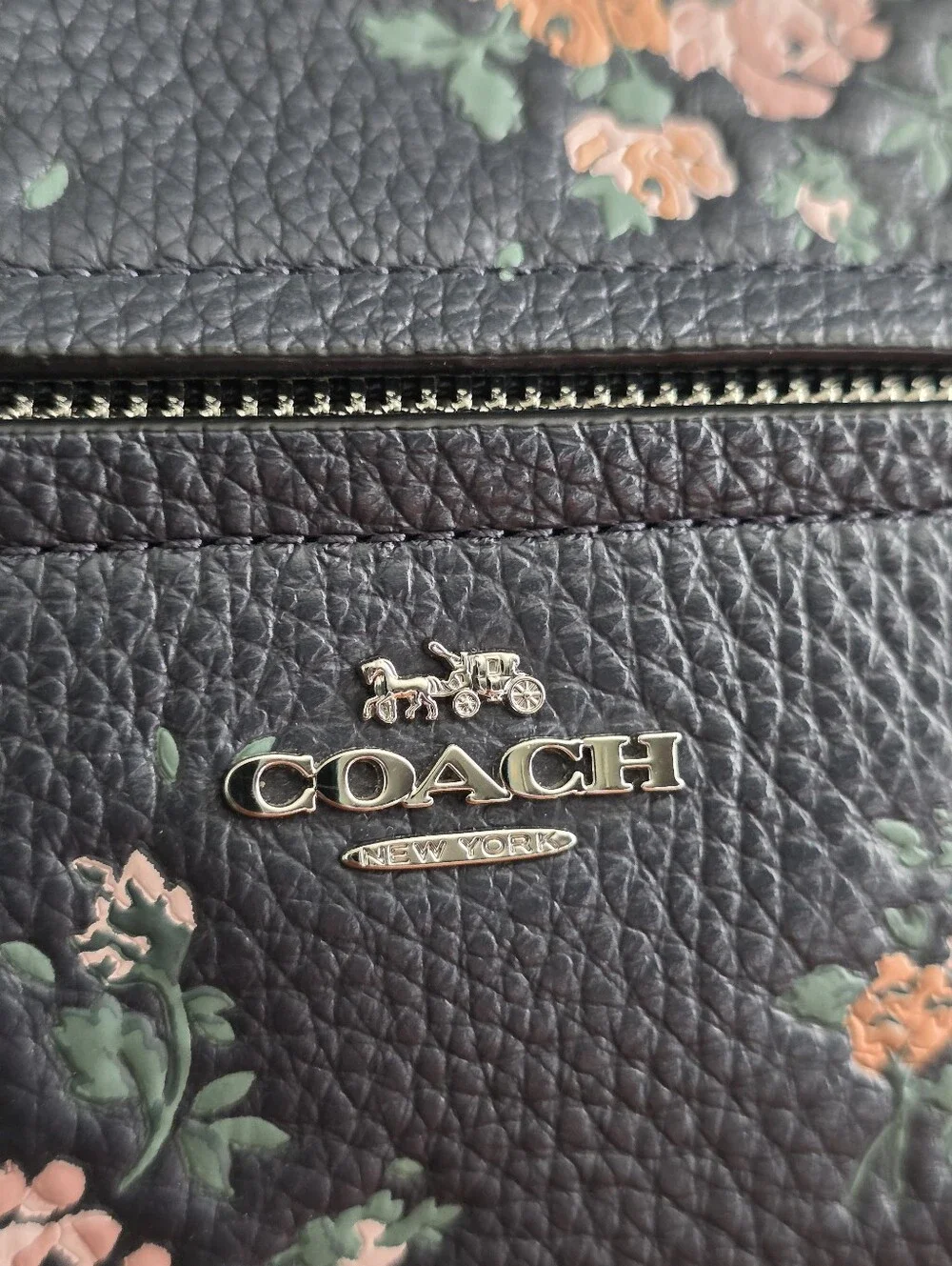 Coach 91603 Prairie Satchel Rose Bouquet Navy Pebbled Leather Crossbody Bag